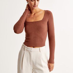 Abercrombie Long Sleeve Square Neck Ottoman Top Brown